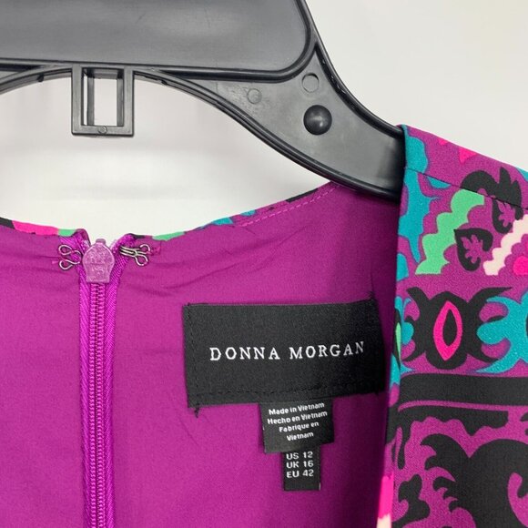 Donna Morgan Dress Midi 3/4 Sleeve Printed V Neck Purple NWT - Picture 5 of 15